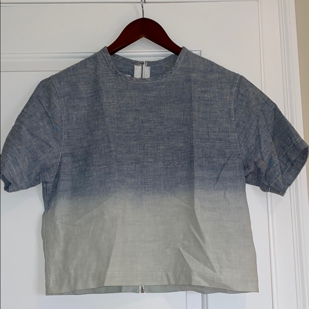 rag & bone faded denim shirt with back zipper